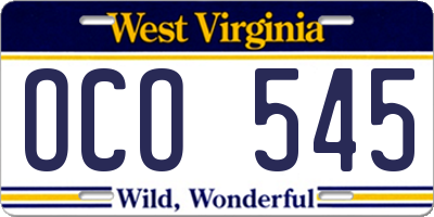 WV license plate OCO545