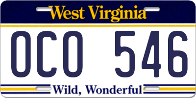 WV license plate OCO546