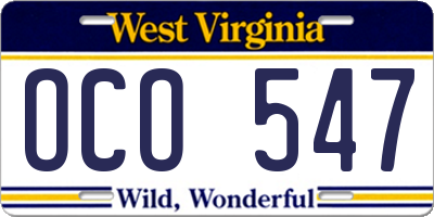 WV license plate OCO547