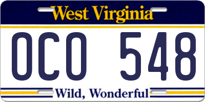 WV license plate OCO548