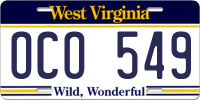 WV license plate OCO549
