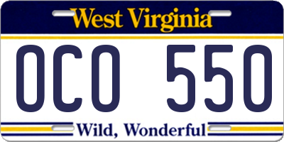 WV license plate OCO550