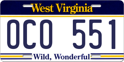 WV license plate OCO551