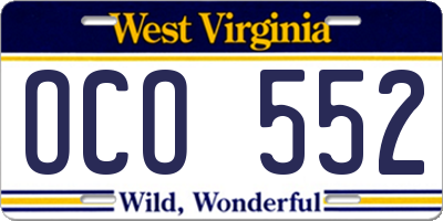 WV license plate OCO552