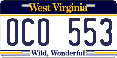 WV license plate OCO553
