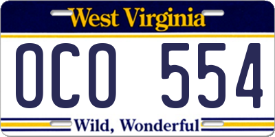 WV license plate OCO554