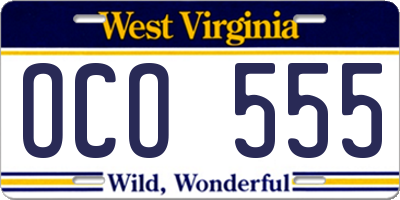 WV license plate OCO555