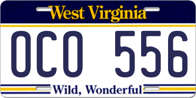 WV license plate OCO556