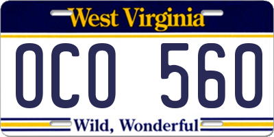 WV license plate OCO560