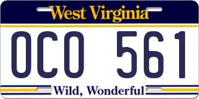 WV license plate OCO561