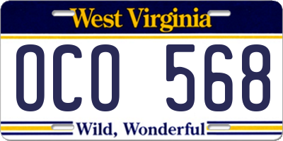 WV license plate OCO568