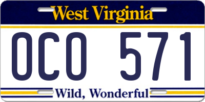 WV license plate OCO571