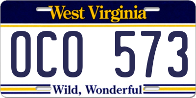 WV license plate OCO573