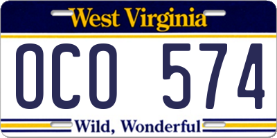 WV license plate OCO574