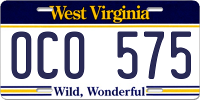 WV license plate OCO575