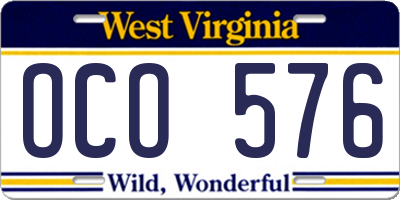 WV license plate OCO576