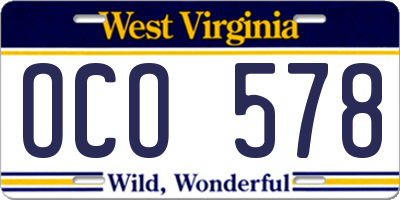 WV license plate OCO578