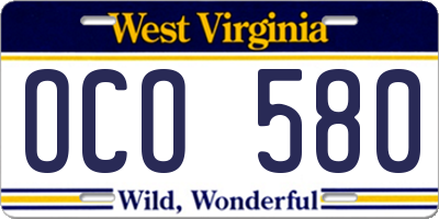 WV license plate OCO580