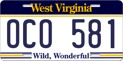 WV license plate OCO581