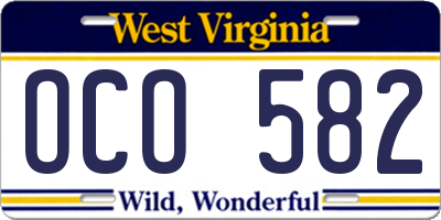 WV license plate OCO582
