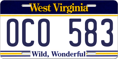 WV license plate OCO583