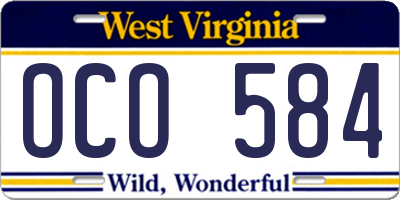 WV license plate OCO584