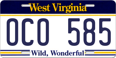 WV license plate OCO585