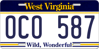WV license plate OCO587