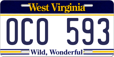 WV license plate OCO593