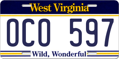 WV license plate OCO597