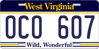 WV license plate OCO607