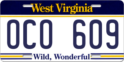 WV license plate OCO609