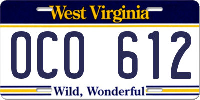 WV license plate OCO612