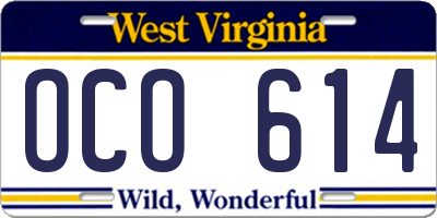 WV license plate OCO614