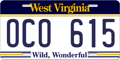 WV license plate OCO615