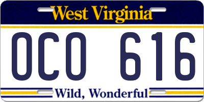 WV license plate OCO616