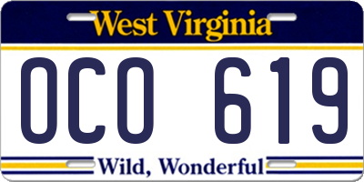 WV license plate OCO619