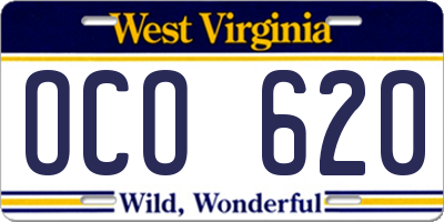 WV license plate OCO620
