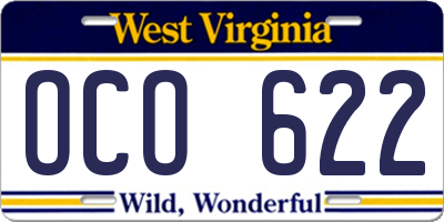 WV license plate OCO622