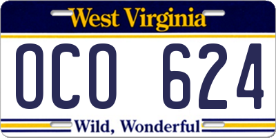 WV license plate OCO624