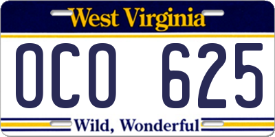 WV license plate OCO625