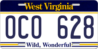WV license plate OCO628