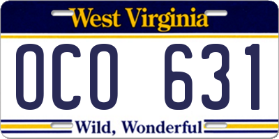 WV license plate OCO631