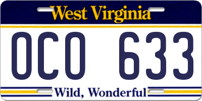 WV license plate OCO633