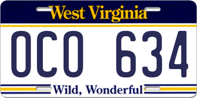 WV license plate OCO634