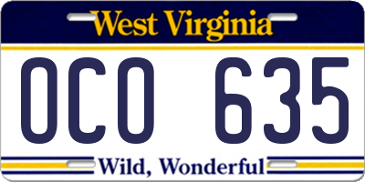 WV license plate OCO635