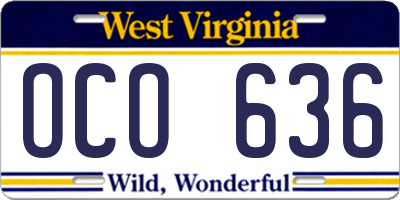 WV license plate OCO636