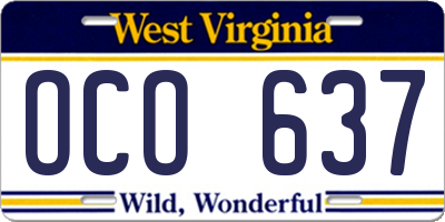 WV license plate OCO637