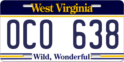 WV license plate OCO638