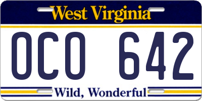 WV license plate OCO642